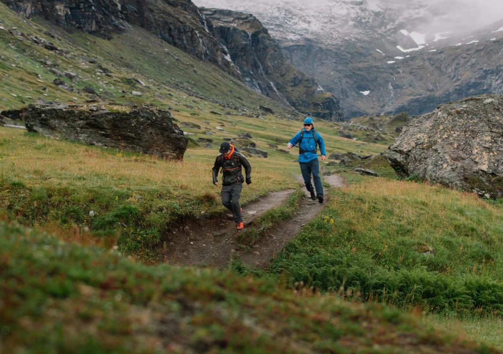 Two people mountain hiking
